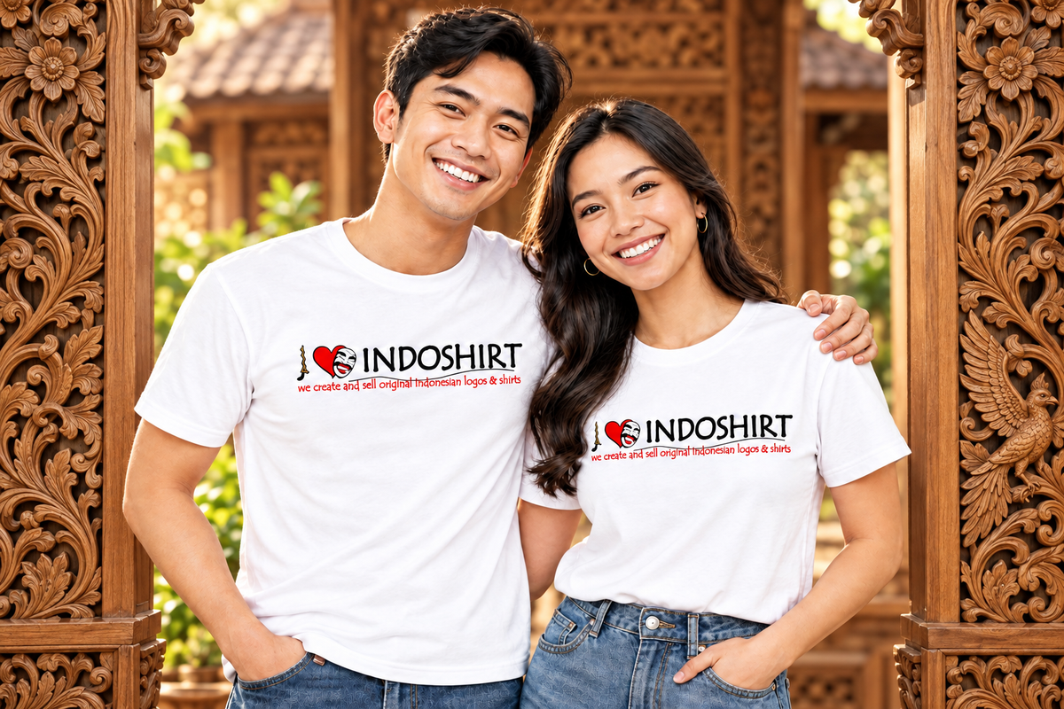 Couple Asia Indoshirt ukiran kayu tradisional Indonesia